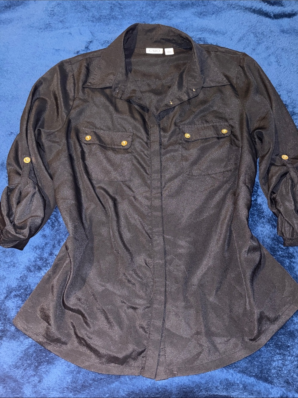 Cato Black Button-Front Blouse with Gold Buttons